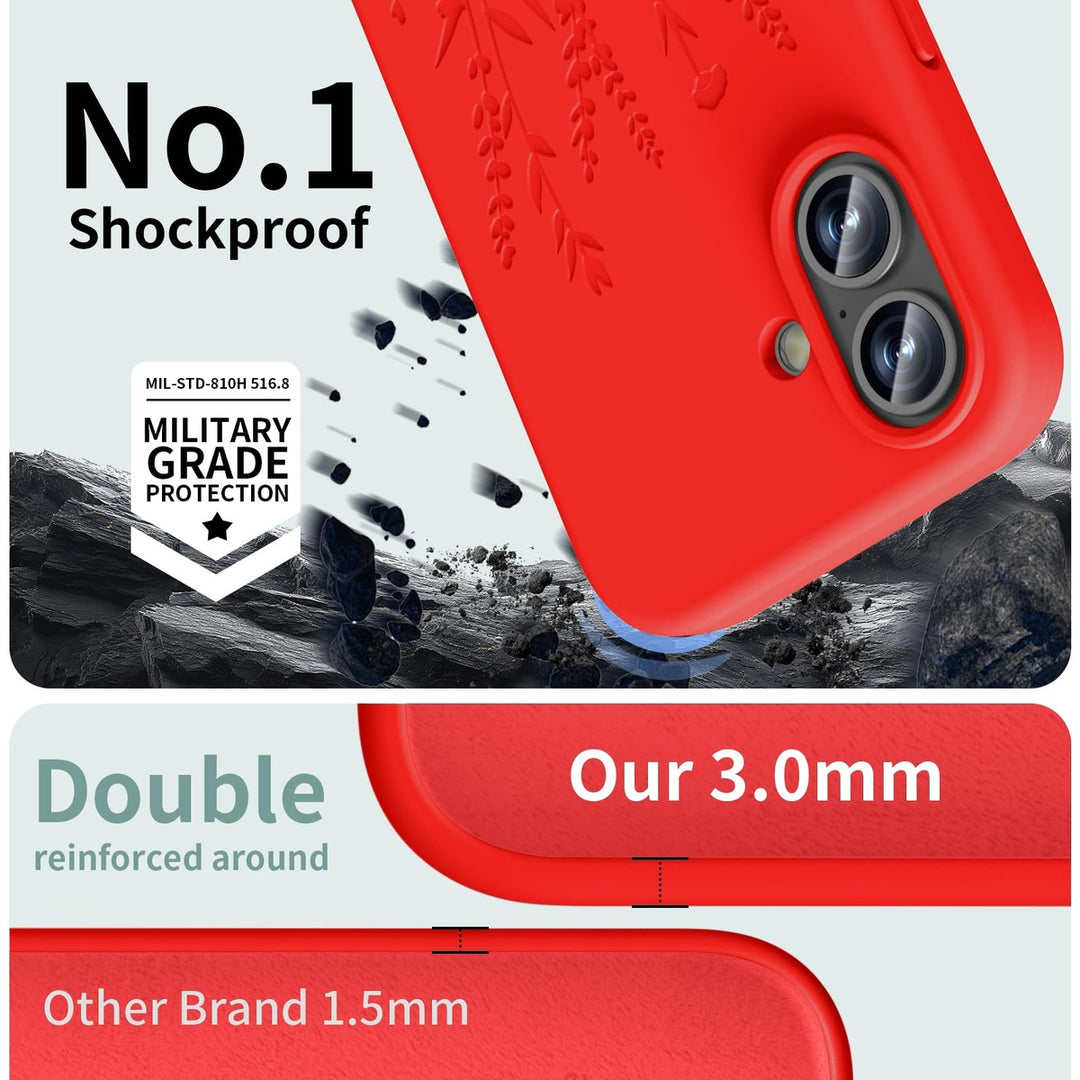 MagnetSil Red Floral iPhone 16 Case - DOKUTRONIX