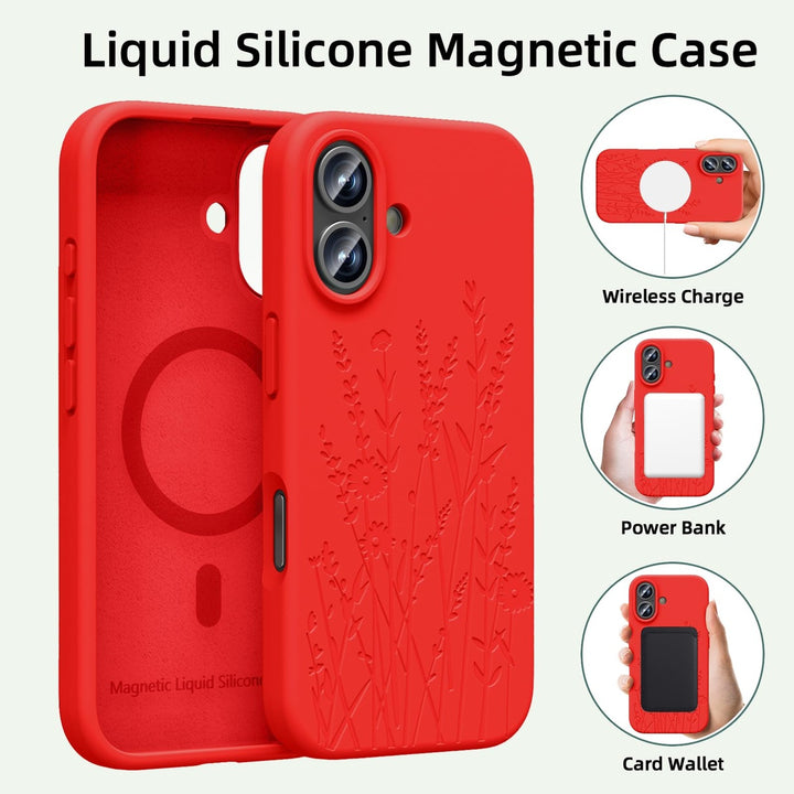 MagnetSil Red Floral iPhone 16 Case - DOKUTRONIX