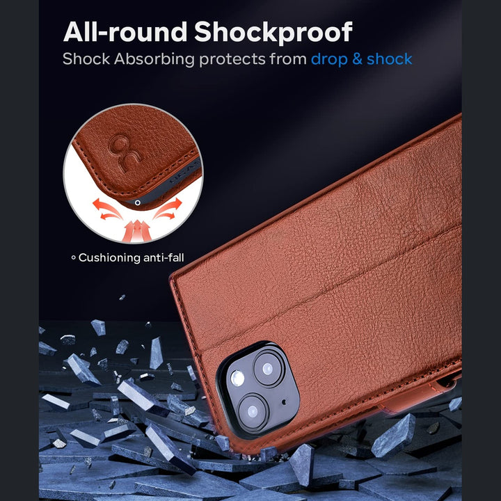 OCASE Luxe Wallet Case for iPhone 14 Plus - Brown - DOKUTRONIX