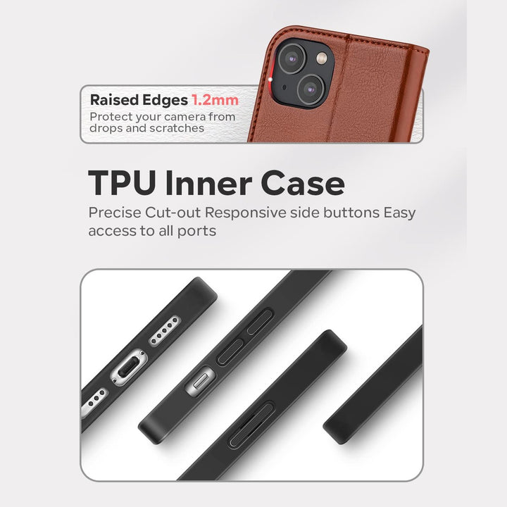 OCASE Luxe Wallet Case for iPhone 14 Plus - Brown - DOKUTRONIX