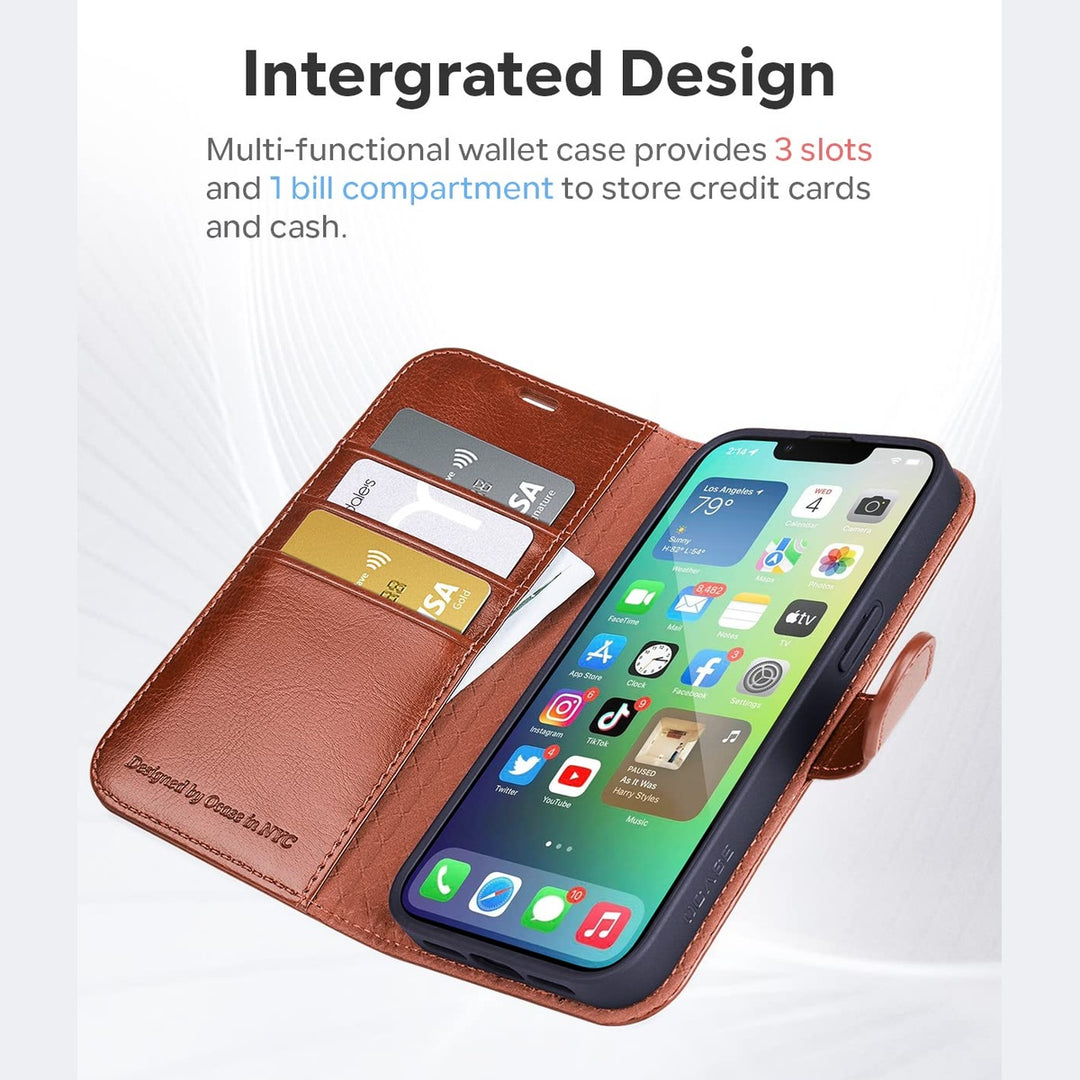 OCASE Luxe Wallet Case for iPhone 14 Plus - Brown - DOKUTRONIX