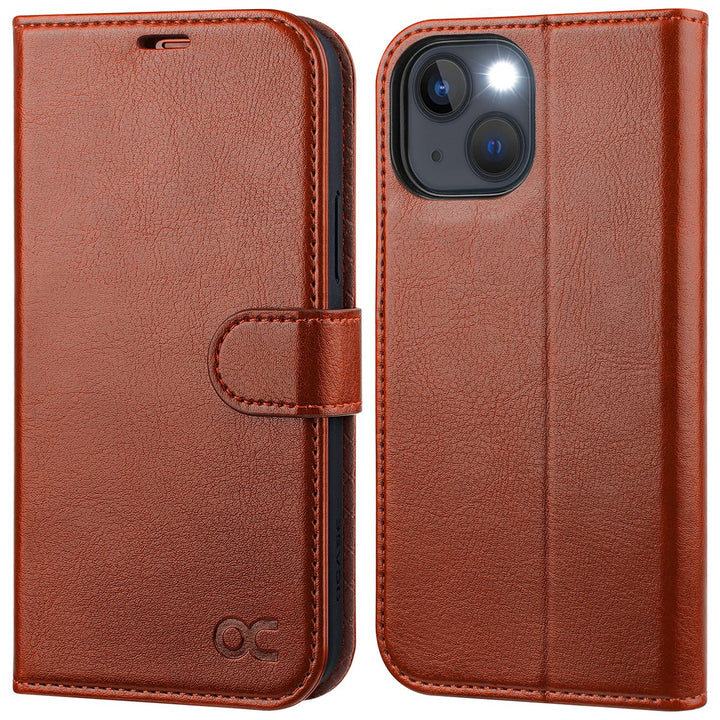 OCASE Luxe Wallet Case for iPhone 14 Plus - Brown - DOKUTRONIX