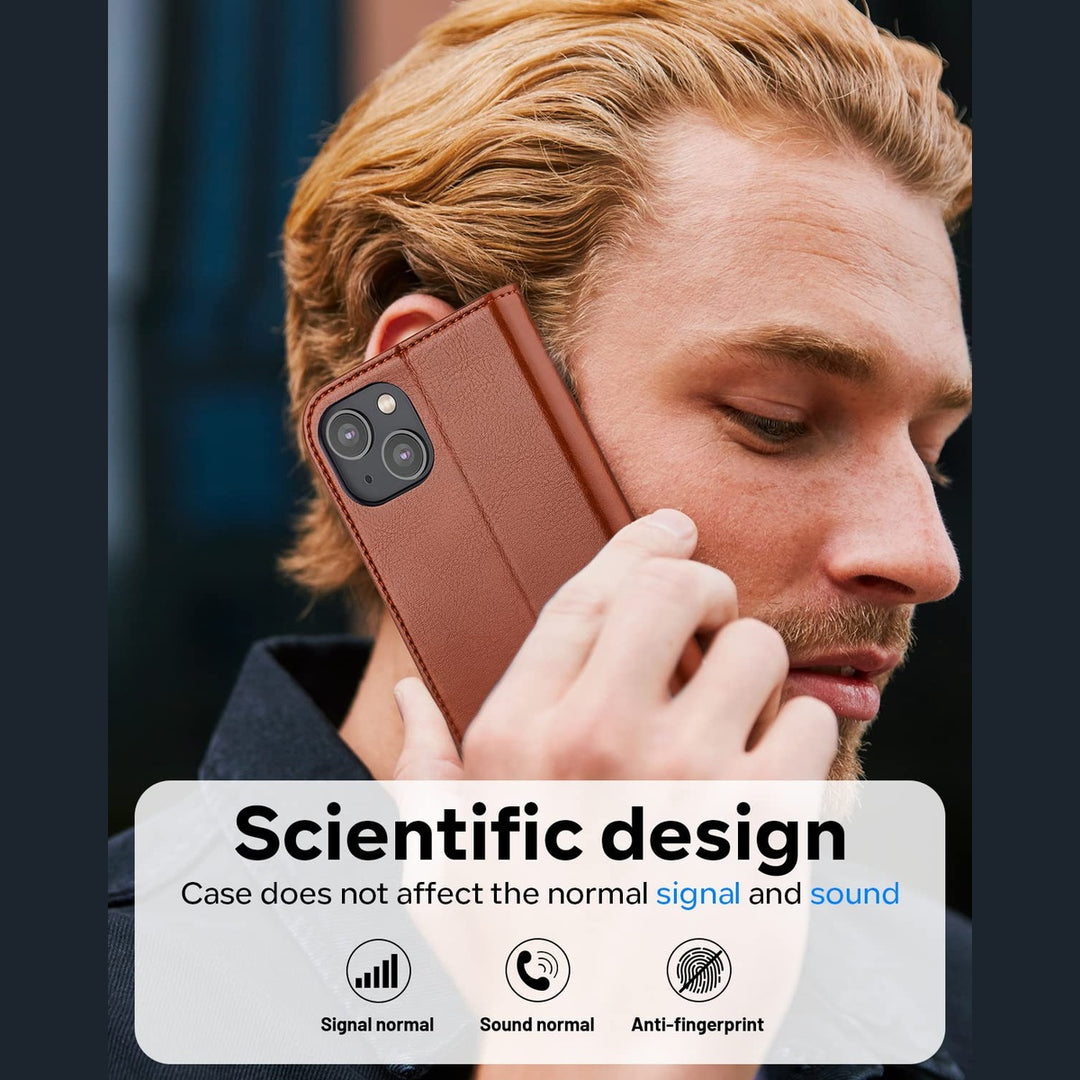 OCASE Luxe Wallet Case for iPhone 14 Plus - Brown - DOKUTRONIX