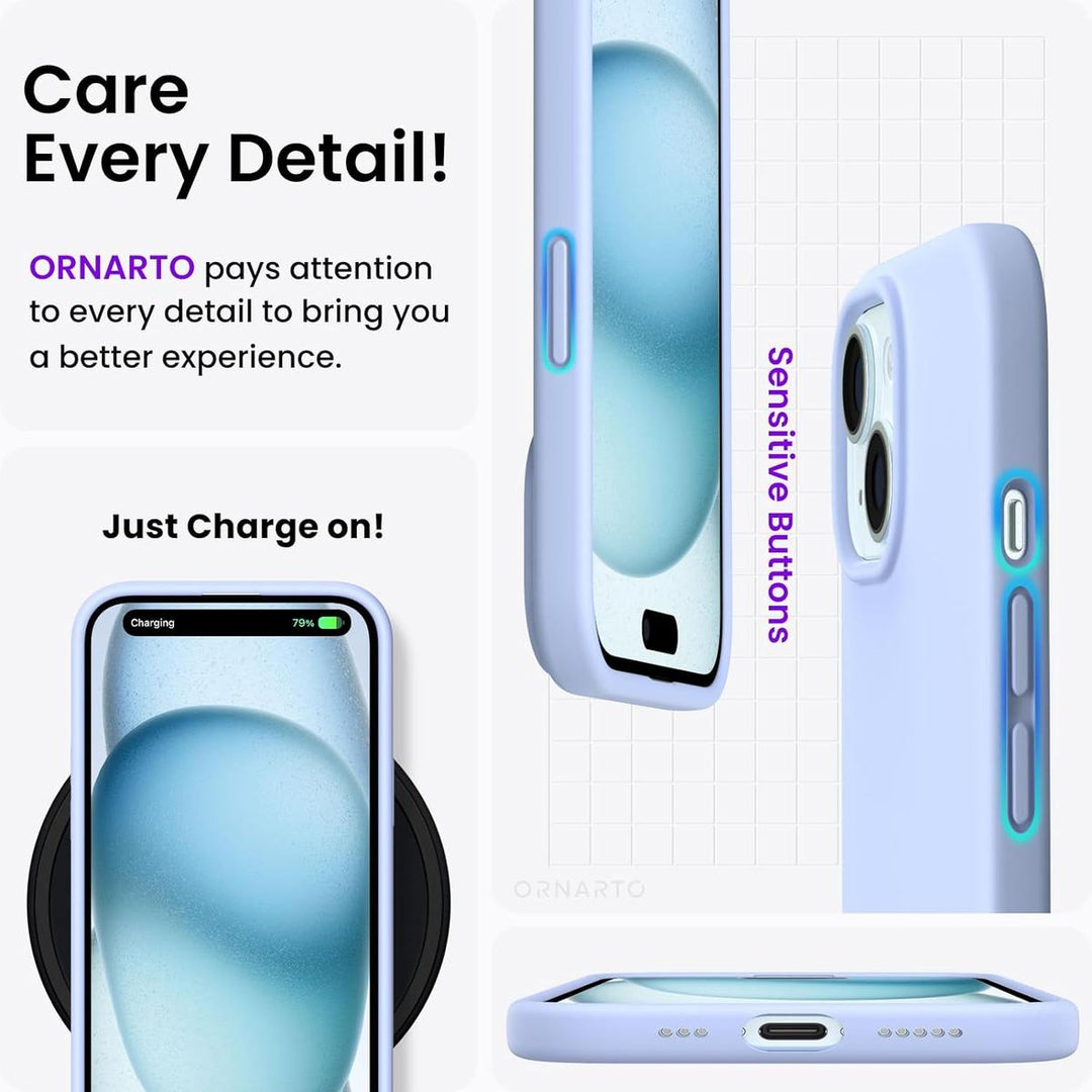 ORNARTO Blue Slim Liquid Silicone Case for iPhone 15 - DOKUTRONIX