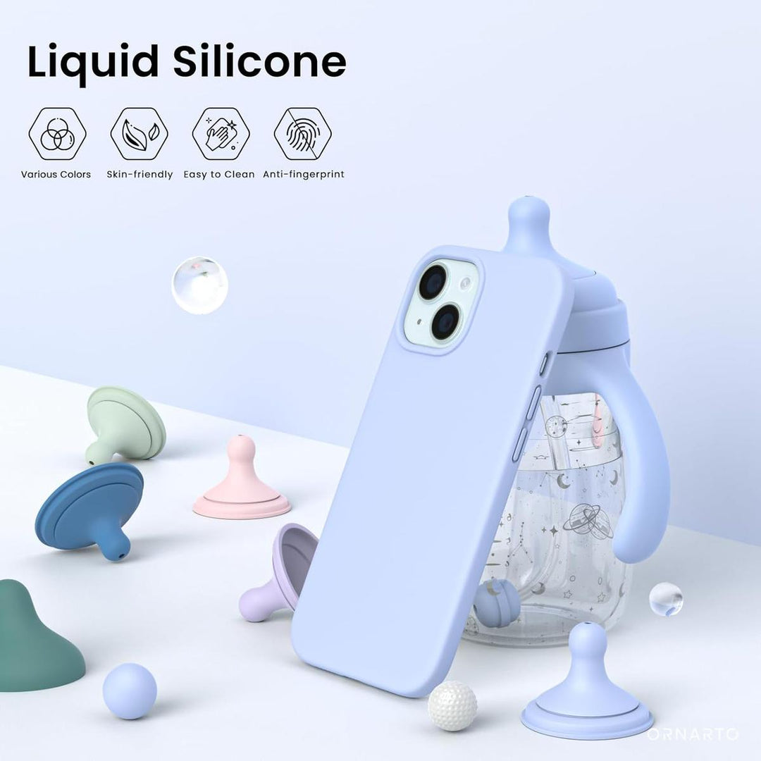 ORNARTO Blue Slim Liquid Silicone Case for iPhone 15 - DOKUTRONIX
