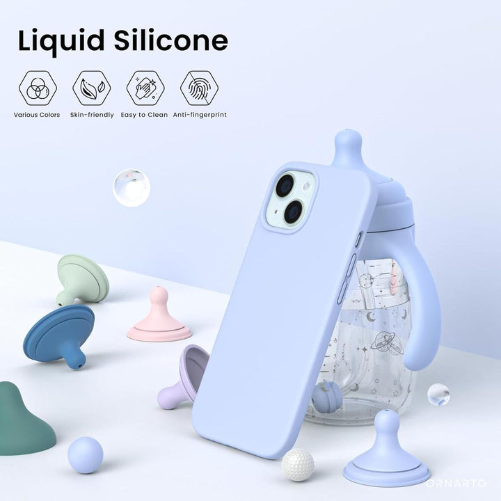 ORNARTO Blue Slim Liquid Silicone Case for iPhone 15 - DOKUTRONIX