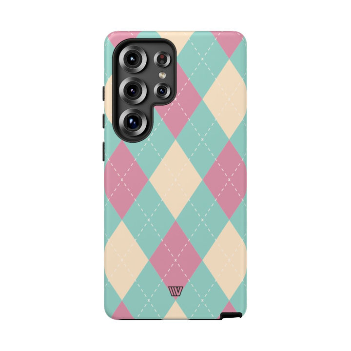 BLUE PINK BEIGE ARGYLE | Tough Phone Case