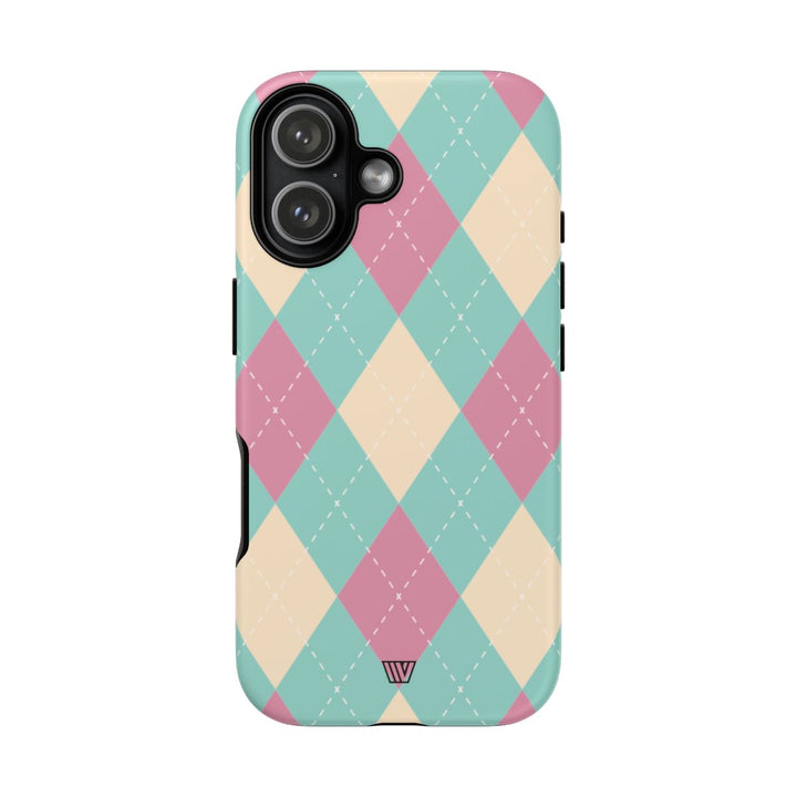 BLUE PINK BEIGE ARGYLE | Tough Phone Case