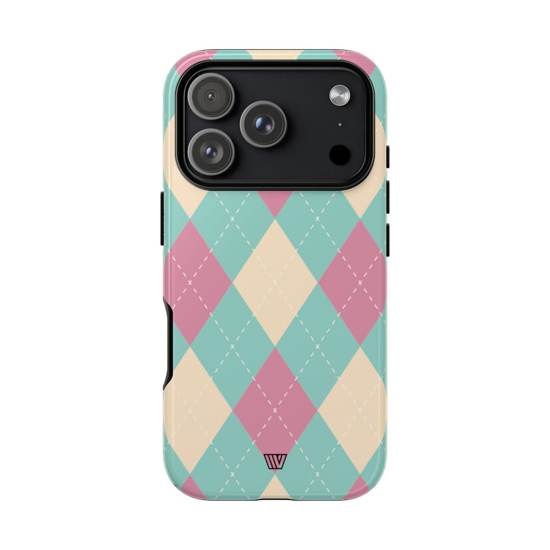 BLUE PINK BEIGE ARGYLE | Tough Phone Case