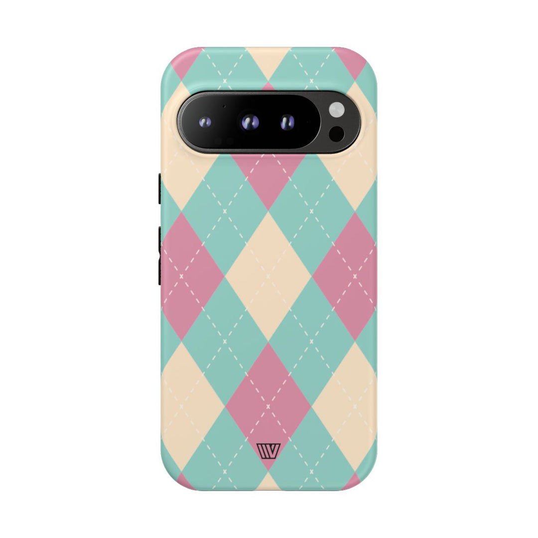 BLUE PINK BEIGE ARGYLE | Tough Phone Case