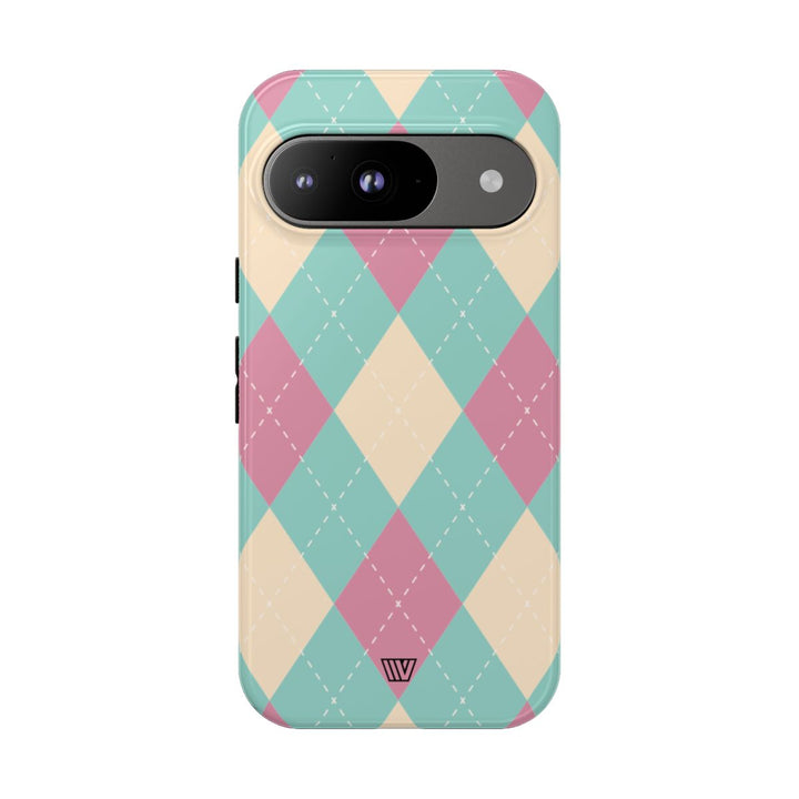 BLUE PINK BEIGE ARGYLE | Tough Phone Case