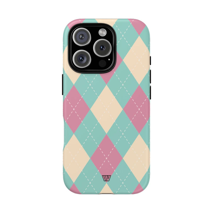 BLUE PINK BEIGE ARGYLE | Tough Phone Case