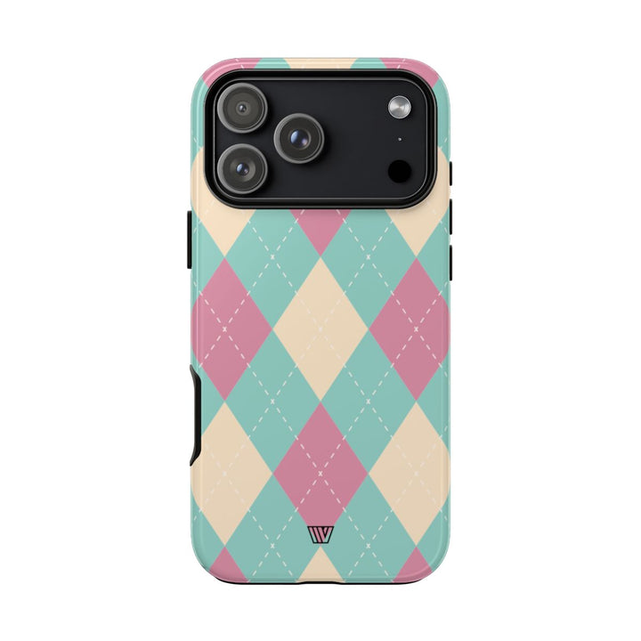BLUE PINK BEIGE ARGYLE | Tough Phone Case
