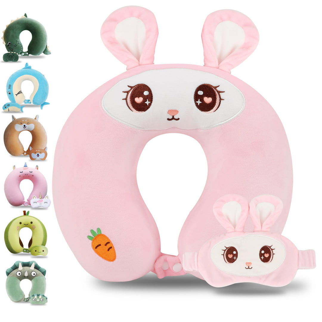 Pink Rabbit Travel Pillow & Sleep Mask Set - DOKUTRONIX