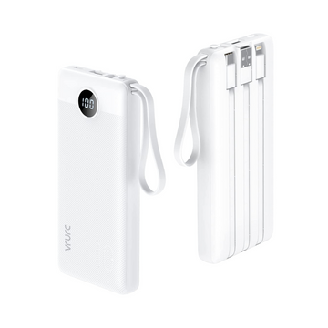 Dokutronix Portable Charger with Built in Cables 10000mAh- White