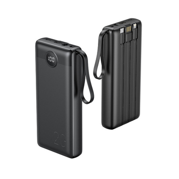 Dokutronix Portable Charger with Built in Cables 20000mAh- Black