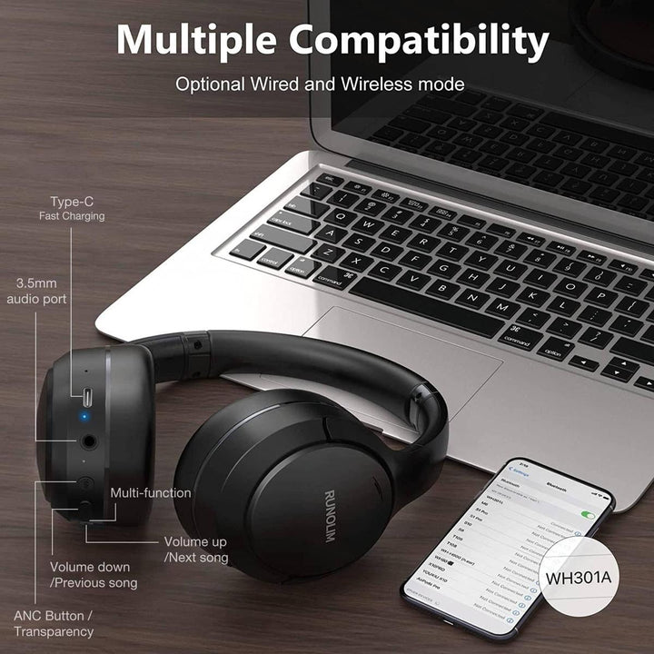 RUNOLIM Black Hybrid ANC Headphones - DOKUTRONIX