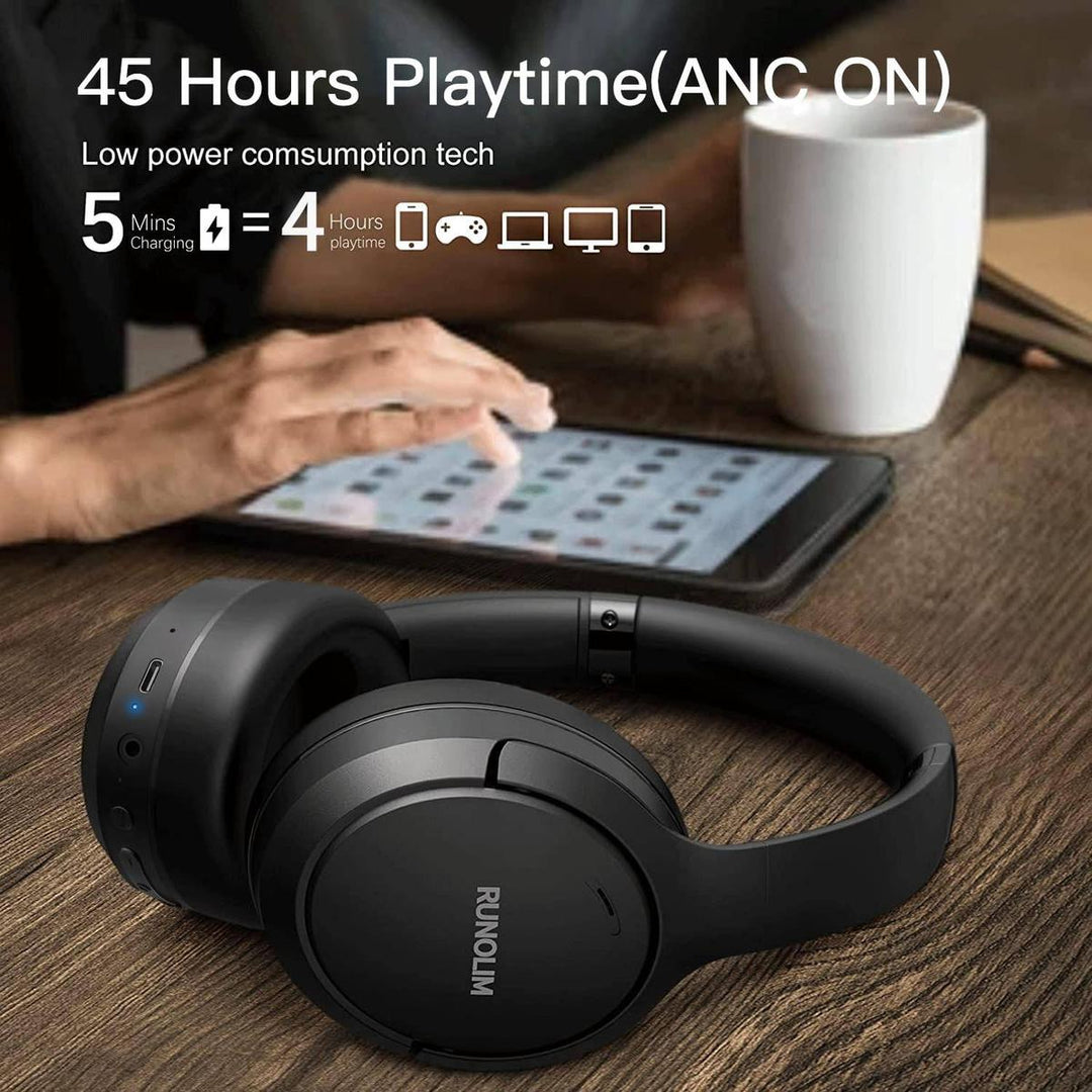 RUNOLIM Black Hybrid ANC Headphones - DOKUTRONIX