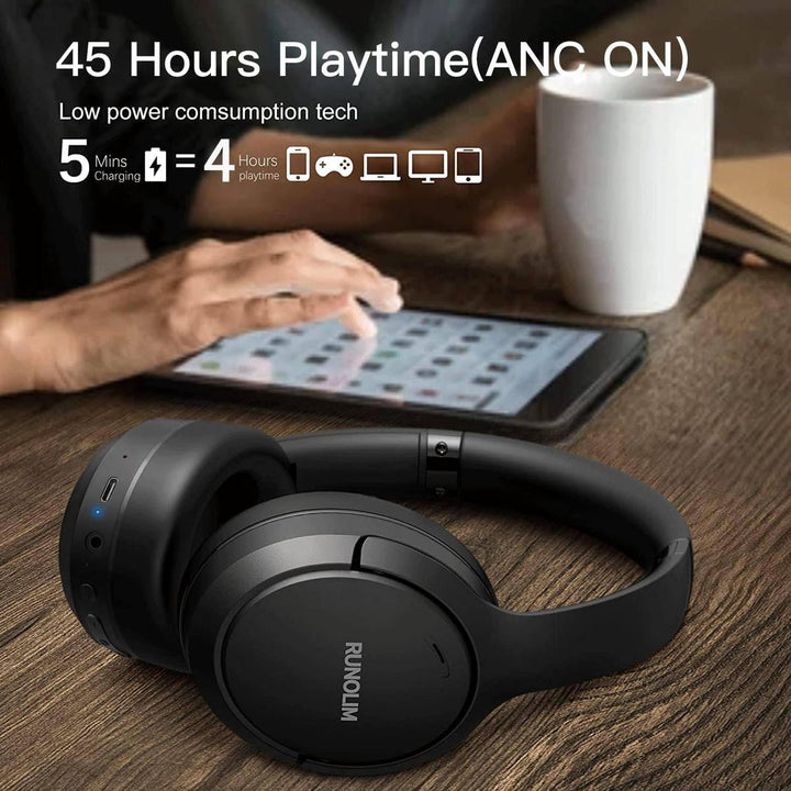 RUNOLIM Black Hybrid ANC Headphones - DOKUTRONIX