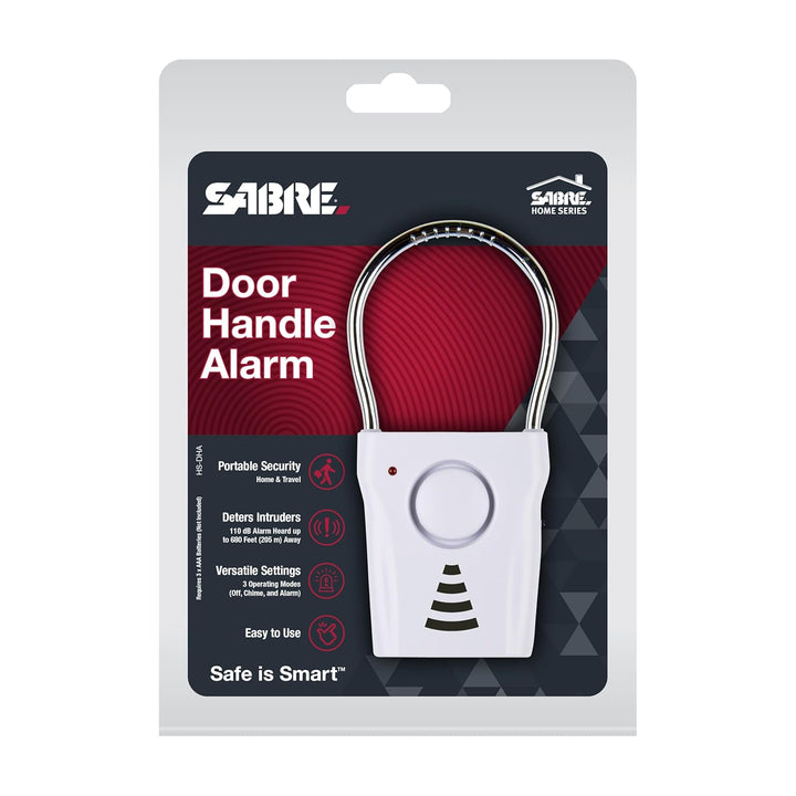 SABRE 110dB Door Handle Alarm, Extremely Loud Wireless Alarm Audible Up To 680 Ft Away, Hangs Off Door Knob or Handle, Vibration-Triggered Home Security Alarm, 3 Adjustable Settings, Great for Travel - DOKUTRONIX