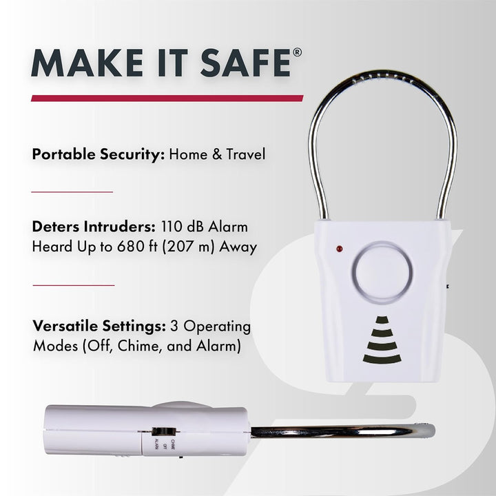 SABRE 110dB Door Handle Alarm, Extremely Loud Wireless Alarm Audible Up To 680 Ft Away, Hangs Off Door Knob or Handle, Vibration-Triggered Home Security Alarm, 3 Adjustable Settings, Great for Travel - DOKUTRONIX