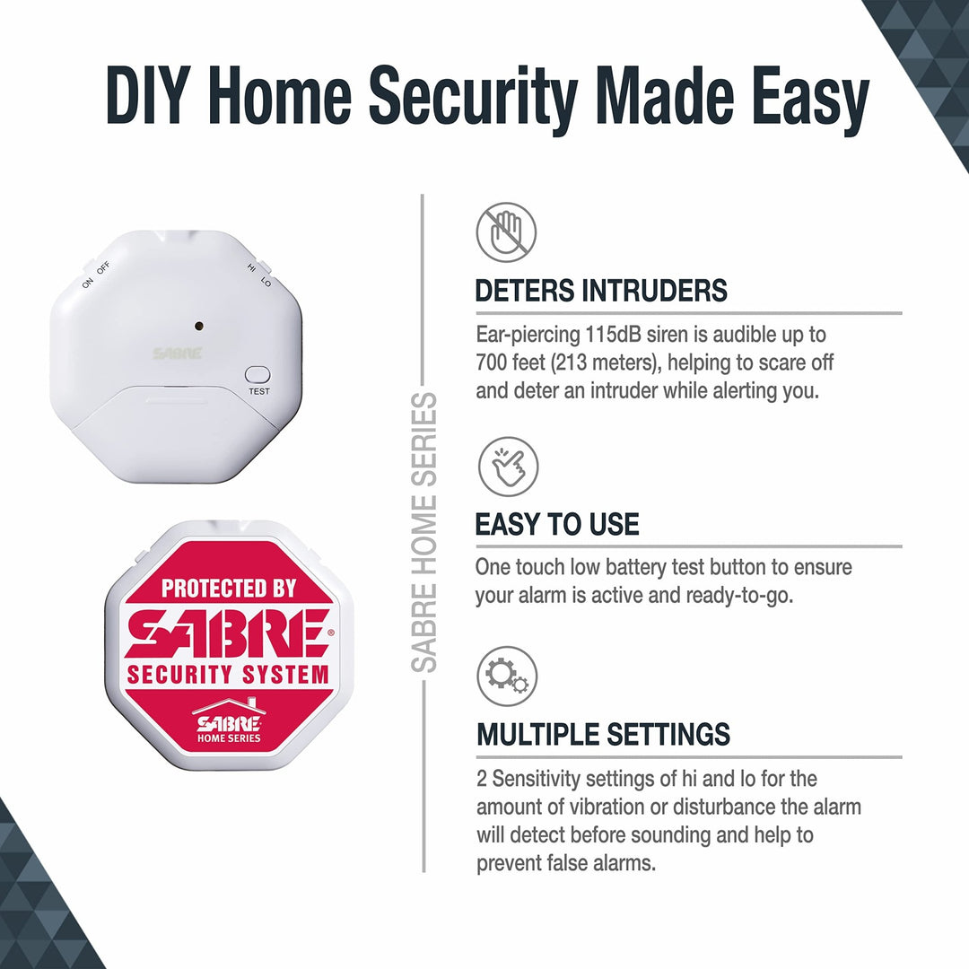 SABRE 120 dB Wedge Door Stop Security Alarm, Extremely Loud Wireless Alarm Siren Audible Up To 1,500 Ft., Non-Skid Pad, Compact Alarm Great for Home, Travel, Apartment or Dorm - DOKUTRONIX