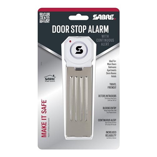 SABRE 120 dB Wedge Door Stop Security Alarm, Extremely Loud Wireless Alarm Siren Audible Up To 1,500 Ft., Non-Skid Pad, Compact Alarm Great for Home, Travel, Apartment or Dorm - DOKUTRONIX