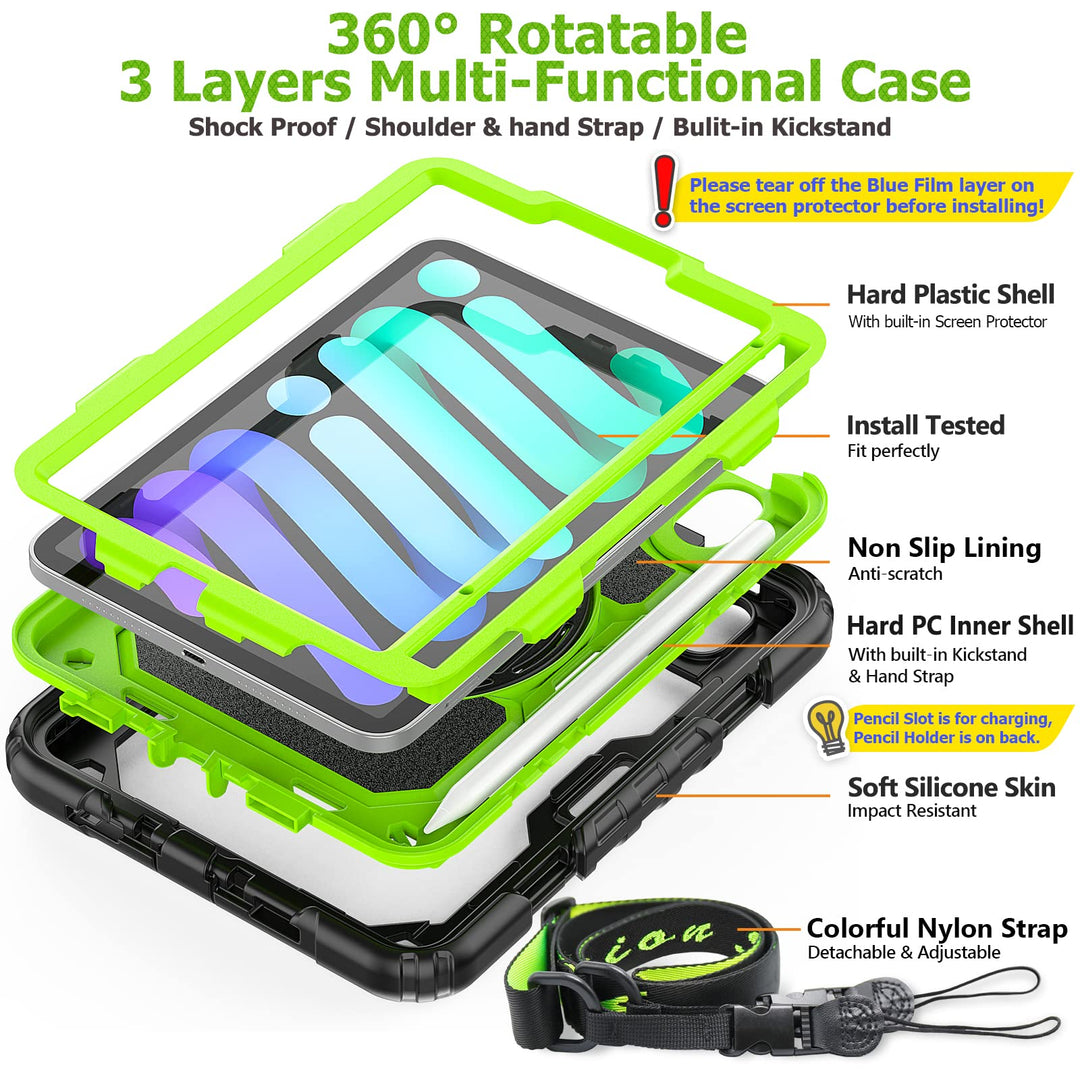SEYMAC iPad Mini 7/6 Rotating Case with Strap & Stand - DOKUTRONIX