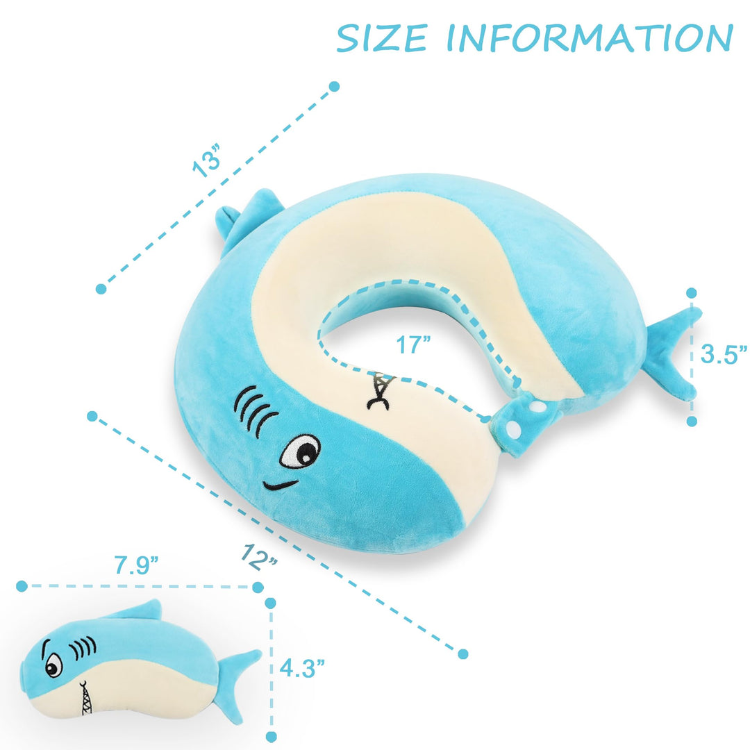 Sharky Snooze: Kids' Travel Neck Pillow & Mask Set - DOKUTRONIX