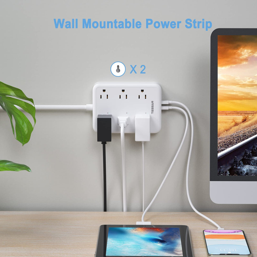Smart Power Strip, TESSAN WiFi Flat Plug Strip with 3 Smart Outlets and 3 USB Ports, 6 Feet Extension Cord Surge Protector, Only 2.4 GHz Wi-Fi, Compatible with Alexa and Google Home, White - DOKUTRONIX