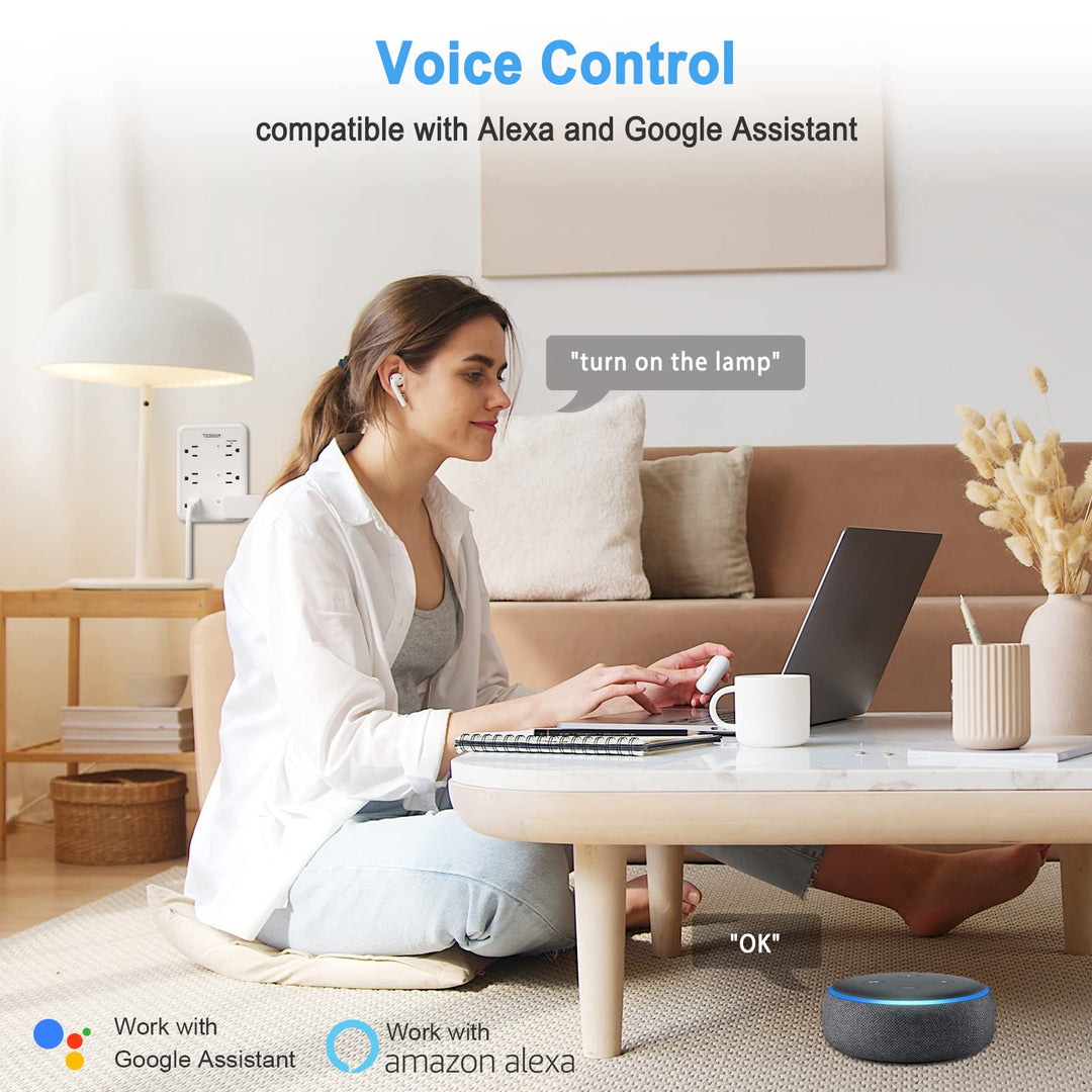 Smart Power Strip, TESSAN WiFi Flat Plug Strip with 3 Smart Outlets and 3 USB Ports, 6 Feet Extension Cord Surge Protector, Only 2.4 GHz Wi-Fi, Compatible with Alexa and Google Home, White - DOKUTRONIX