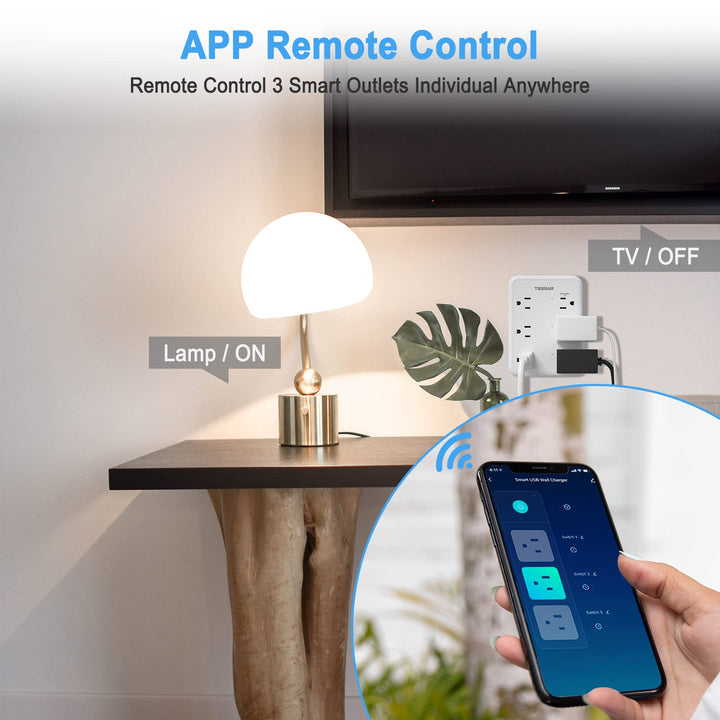 Smart Power Strip, TESSAN WiFi Flat Plug Strip with 3 Smart Outlets and 3 USB Ports, 6 Feet Extension Cord Surge Protector, Only 2.4 GHz Wi-Fi, Compatible with Alexa and Google Home, White - DOKUTRONIX