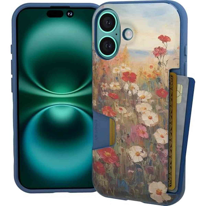 Wildflower Wallet Case for iPhone 16 – Floral Design with Card Slots & Cash Pocket - DOKUTRONIX