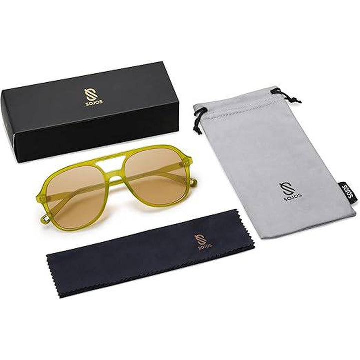 SOJOS Olive Brown Retro Aviators - DOKUTRONIX
