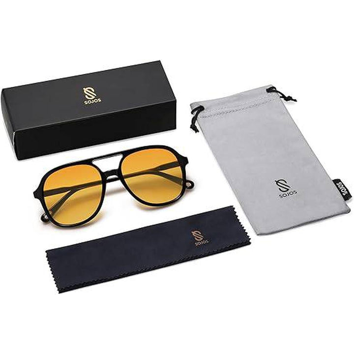 Sojos 70s Retro Polarized Aviators - Black/Yellow - DOKUTRONIX