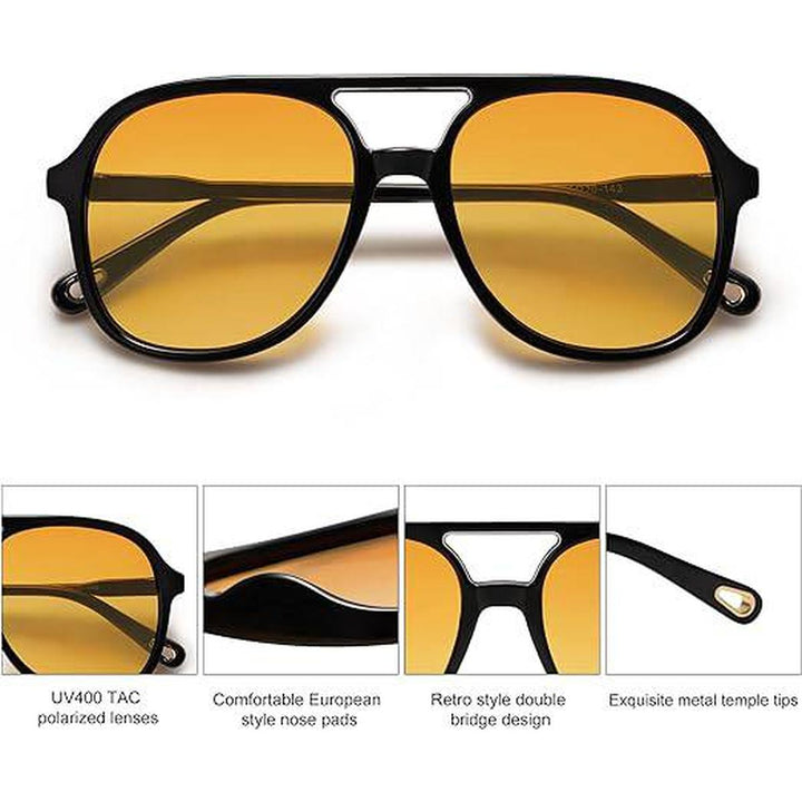 Sojos 70s Retro Polarized Aviators - Black/Yellow - DOKUTRONIX
