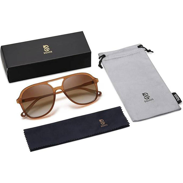 Sojos Retro Aviators - Classic 70s Brown Shades - DOKUTRONIX