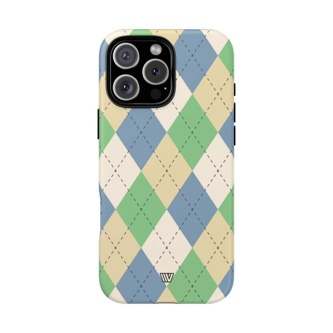 GREEN BLUE BEIGE ARGYLE | Tough Phone Case