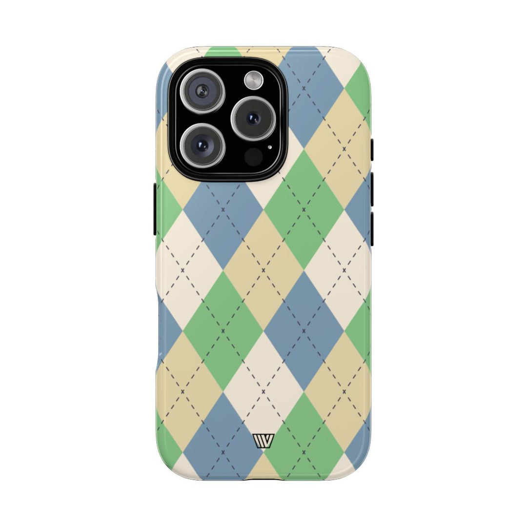 GREEN BLUE BEIGE ARGYLE | Tough Phone Case