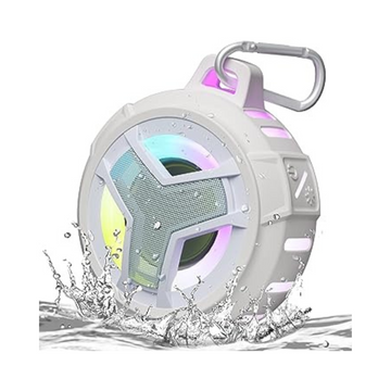 Portable Bluetooth Shower Speaker with LED Light - Waterproof, Floating, True Wireless Stereo - White
