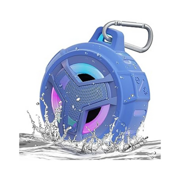 Portable Bluetooth Shower Speaker with LED Light - Waterproof, Floating, True Wireless Stereo - Light Blue