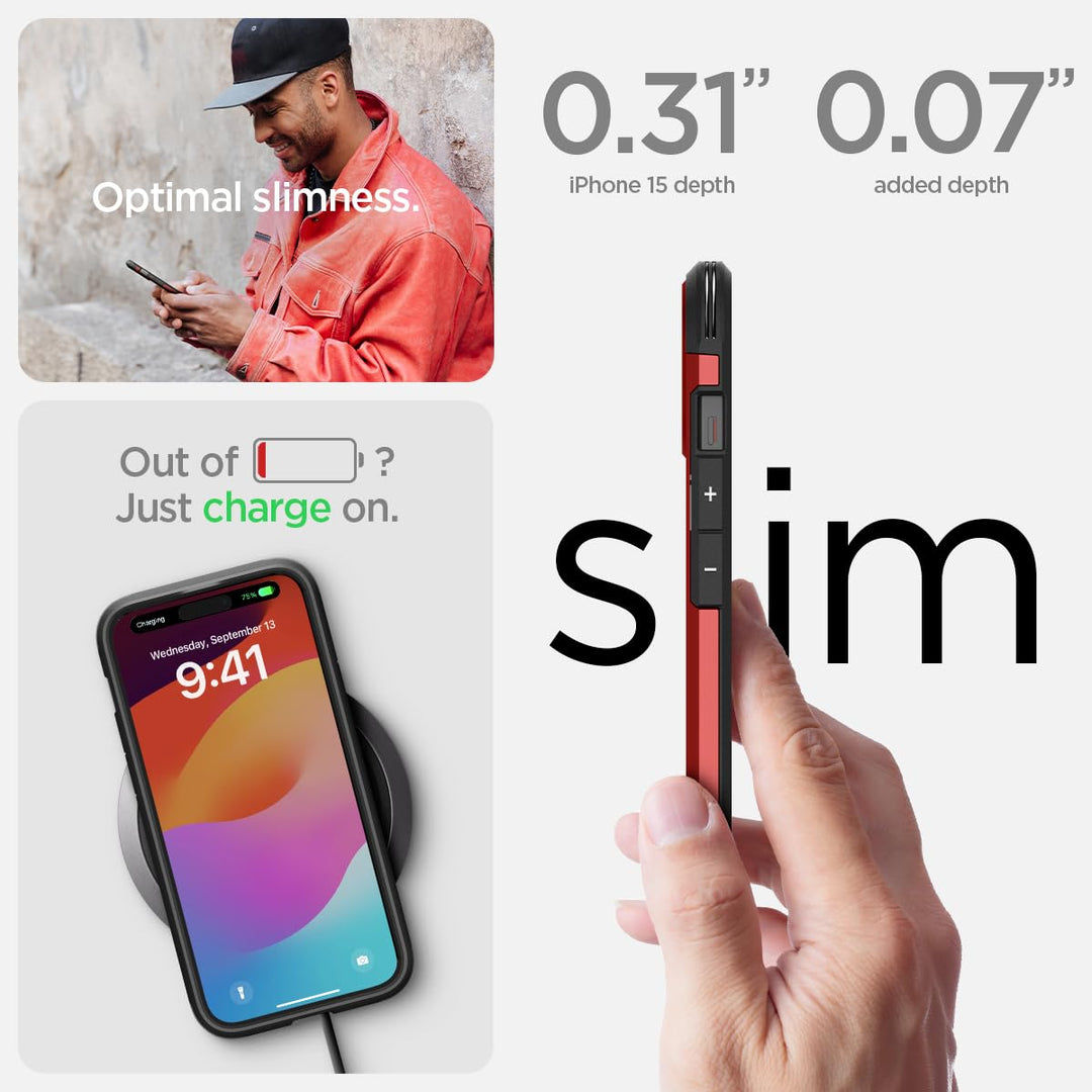 Spigen Tough Armor MagFit Case for iPhone 15 - Red - DOKUTRONIX
