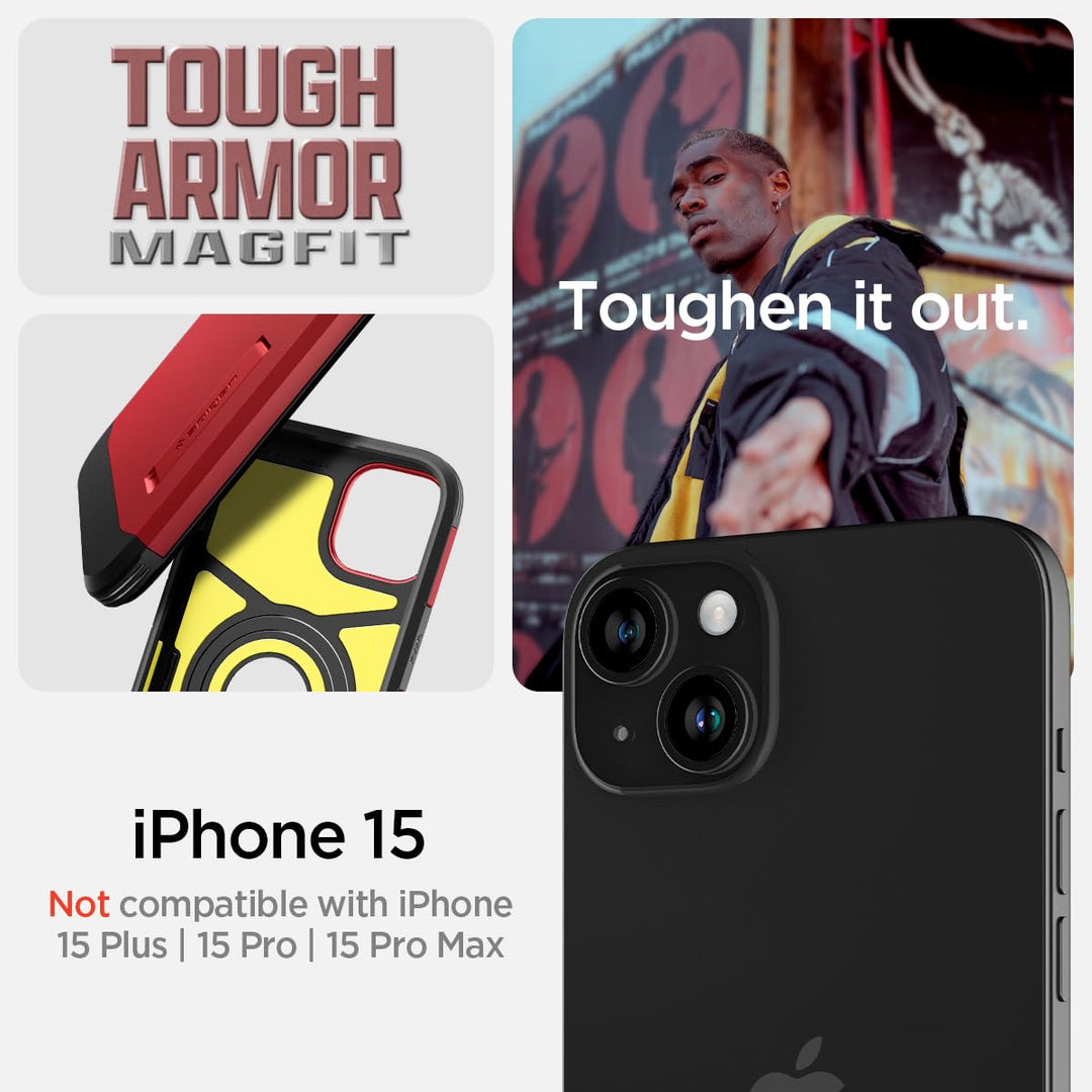 Spigen Tough Armor MagFit Case for iPhone 15 - Red - DOKUTRONIX