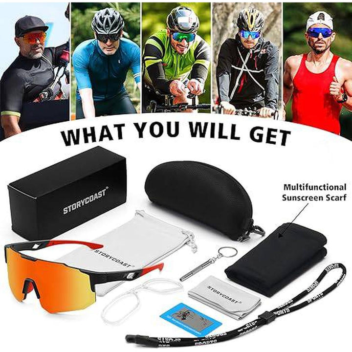 STORYCOAST Black & Red Polarized Sports Shades - DOKUTRONIX