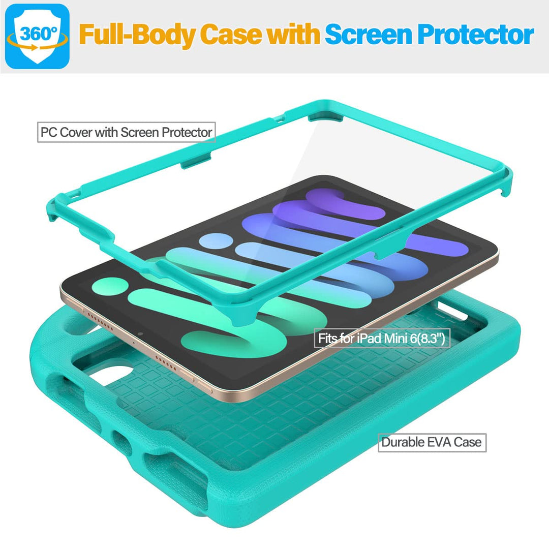 SUPLIK Kids iPad Mini 6/7 Case with Handle, Cyan - DOKUTRONIX