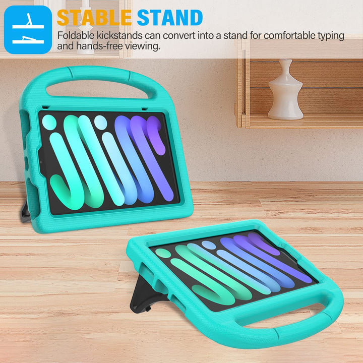 SUPLIK Kids iPad Mini 6/7 Case with Handle, Cyan - DOKUTRONIX