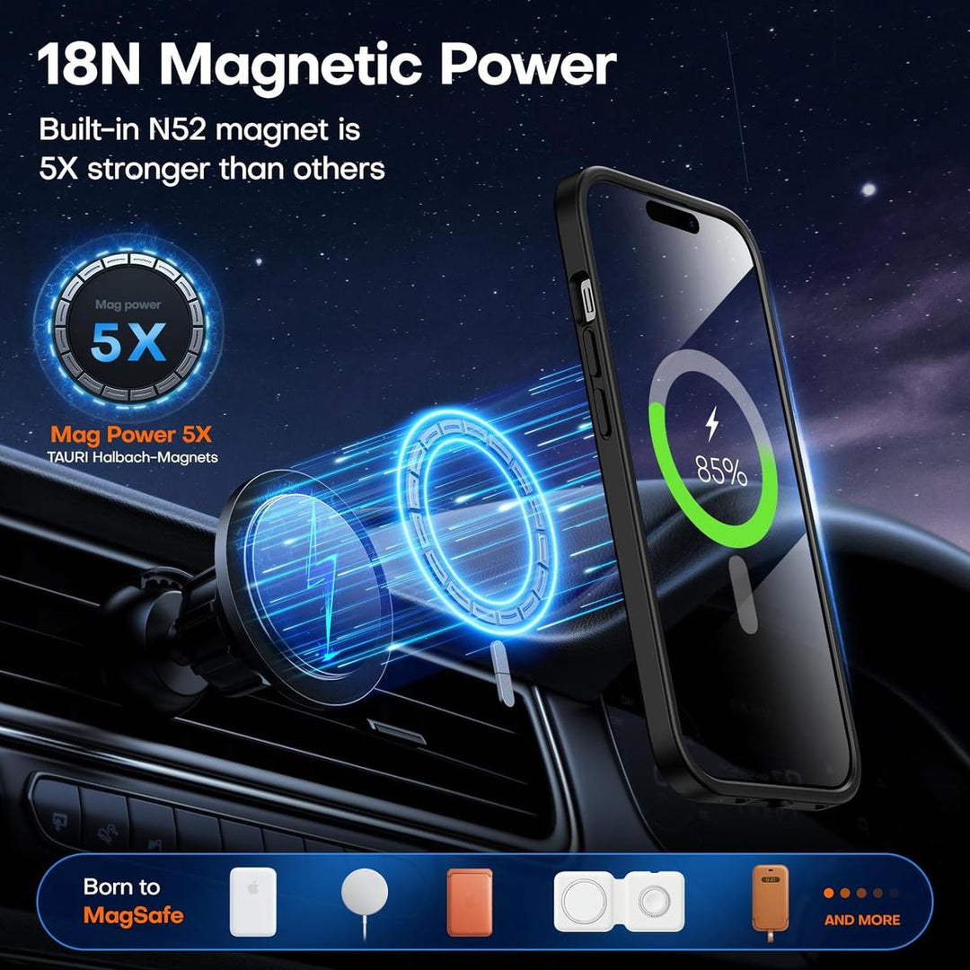 TAURI Frosted Black MagSafe Clear Case: Complete Protection - DOKUTRONIX