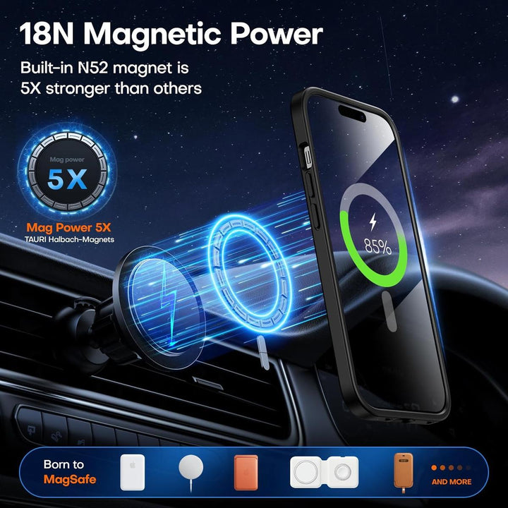 TAURI Frosted Black MagSafe Clear Case: Complete Protection - DOKUTRONIX