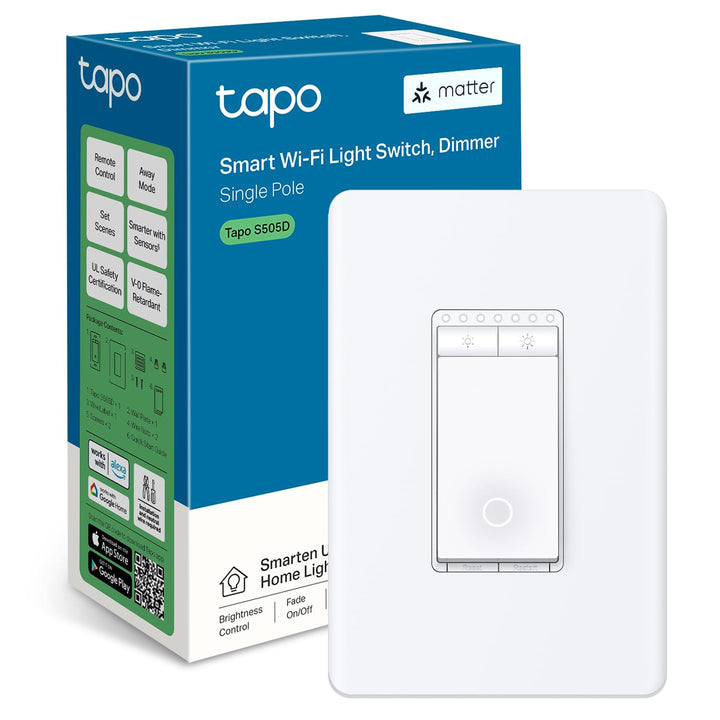 TP-Link Tapo Matter Smart Light Switch: Voice Control w/Siri, Alexa & Google Home | UL Certified | Timer & Schedule | Easy Guided Install | Neutral Wire Required | Single Pole | Tapo S505(2-Pack) - DOKUTRONIX