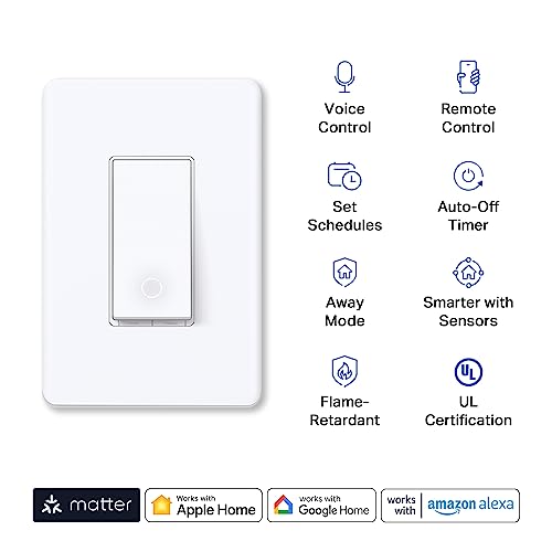 TP-Link Tapo Matter Smart Light Switch: Voice Control w/Siri, Alexa & Google Home | UL Certified | Timer & Schedule | Easy Guided Install | Neutral Wire Required | Single Pole | Tapo S505(2-Pack) - DOKUTRONIX